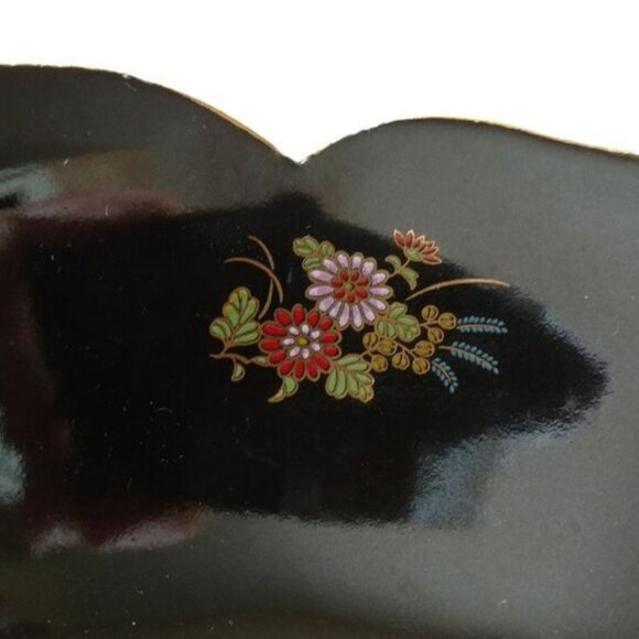 CHINESE Decorative PORCELAIN BOWL w/Black Glaze And Gold Motifs Signed - Picture 9 of 11